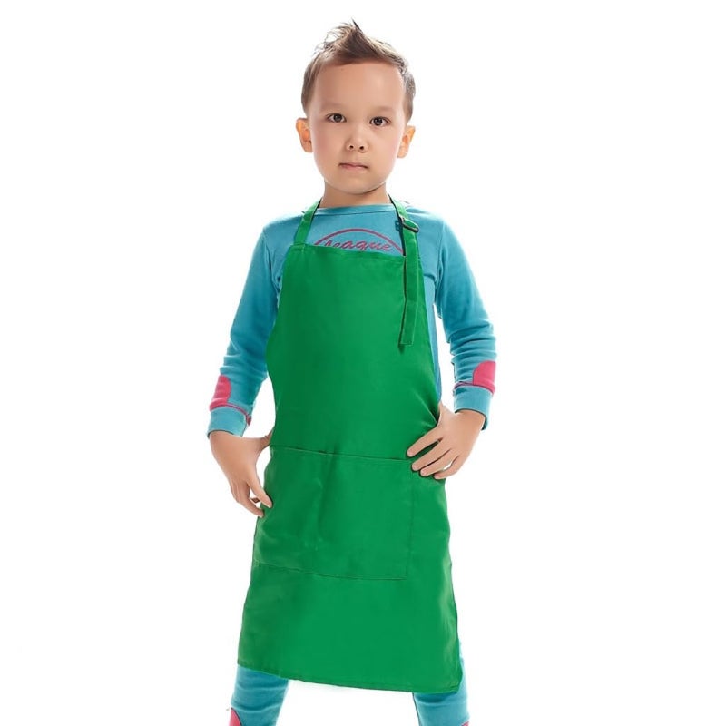 H.BETTER Kid Apron Adjustable Strap with 2 Pockets Painting Cooking Craft Backing Unisex Age 5-12(Green) - Image 1